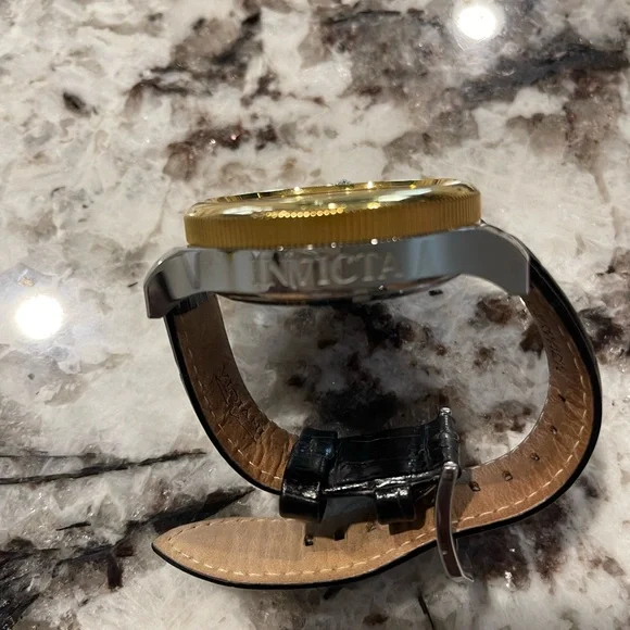 Invicta Gold and Silver Watch with Black Strap - Picture 4 of 5